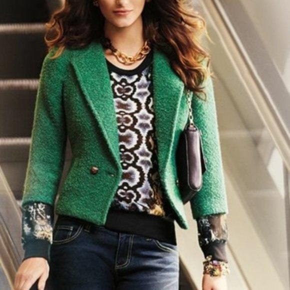CAbi Jackets & Blazers - CAbi | Ivy Boucle Wool Blend Emerald Green Blazer